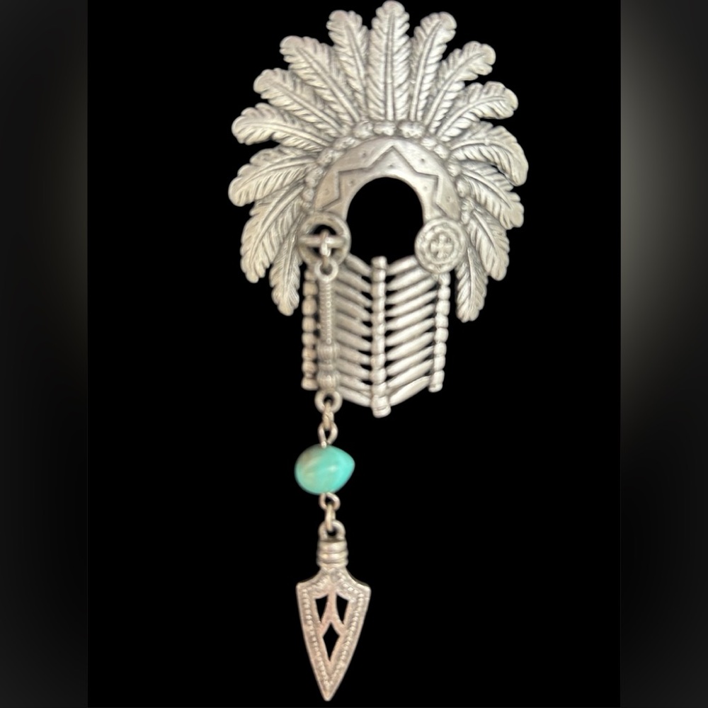 Rare Vintage Jj Jonette Pewter Native American Indian Headdress Brooch Pin 55$